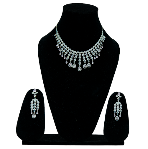 Silver Finish Statement Necklace Set with Drop Detailing